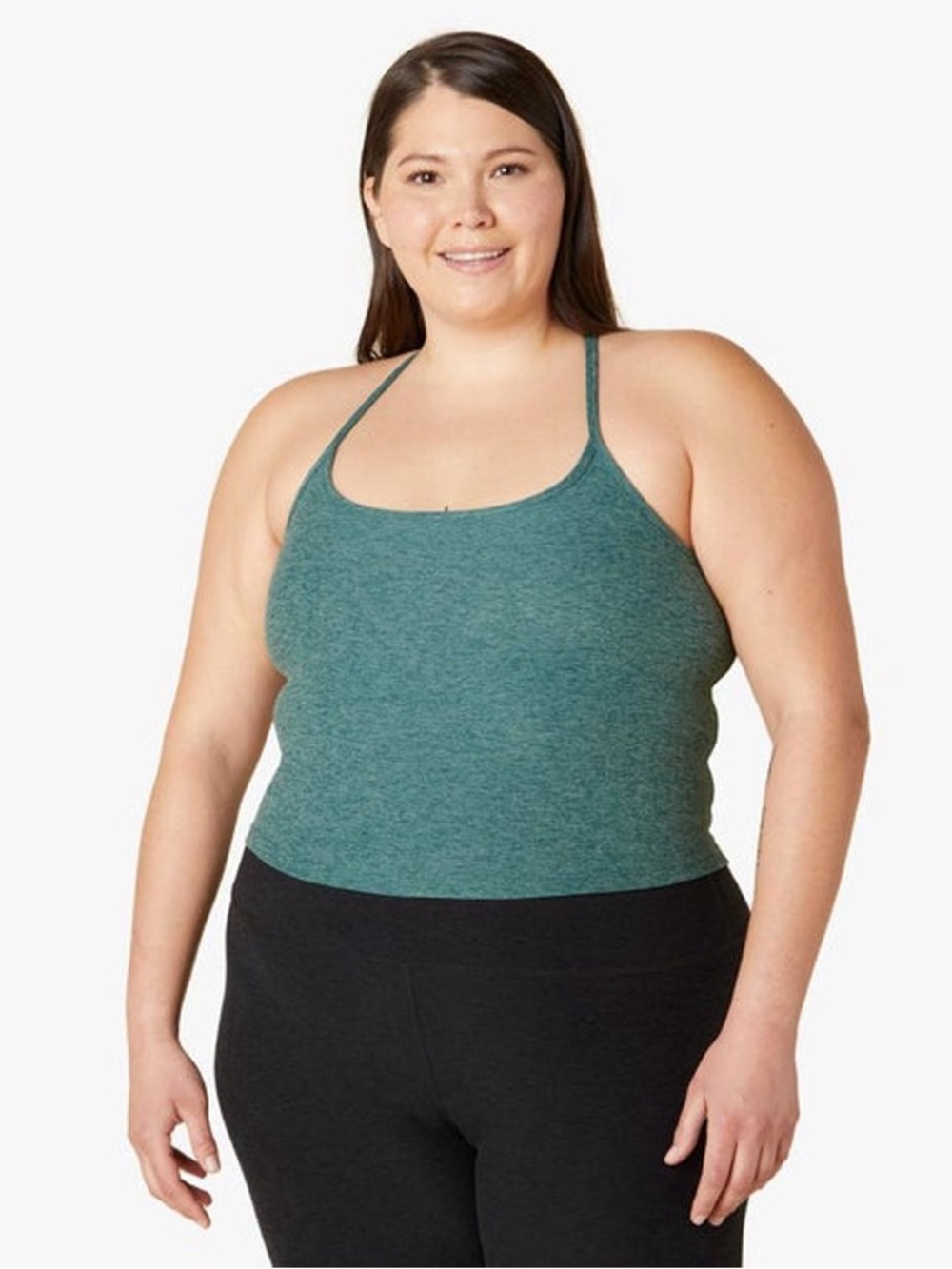 Beyond Yoga Spacedye Slim Racerback Cropped Tank Teal Green Heather Size 1X